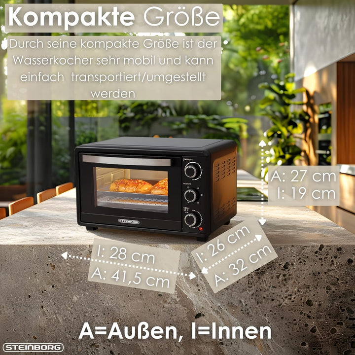 Mini Backofen 15 Liter Pizza-Ofen 3in1 Backofen Minibackofen Miniofen Krümelblech Ober-/Unterhitze E