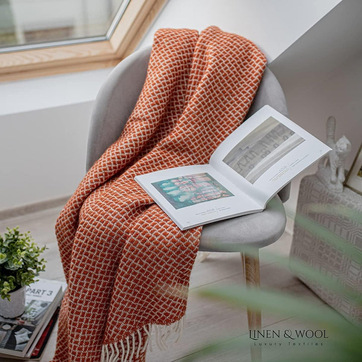 Linen & Cotton Warme Weiche Decke Wolldecke Wohndecke Kuscheldecke Sofia mit Fransen -100% Reine Neu