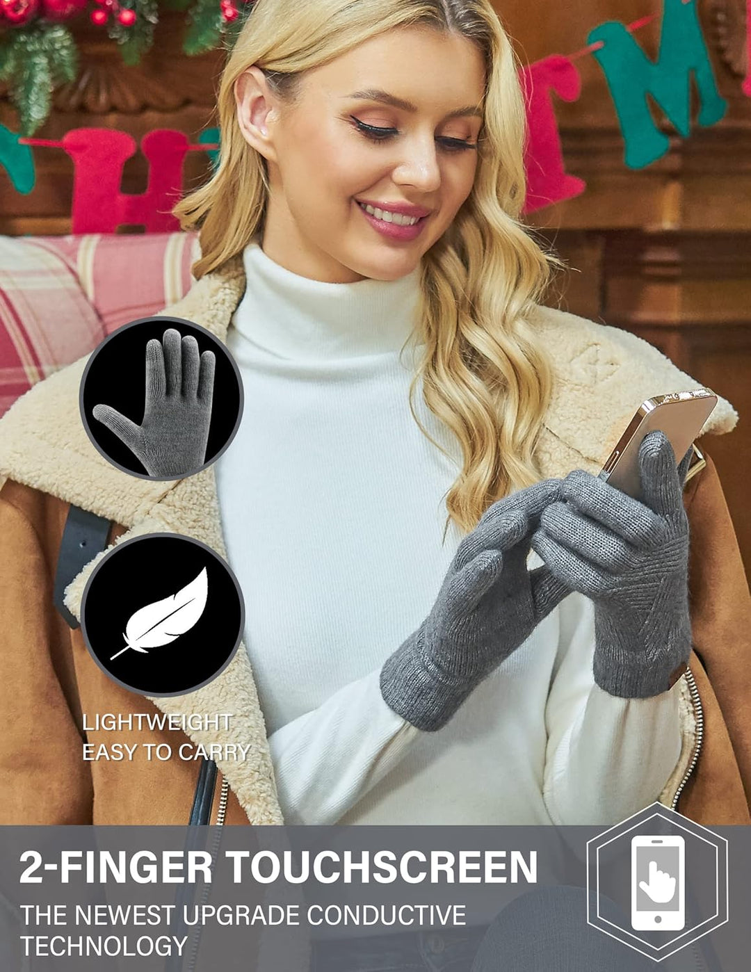 Damen Winter Warm Touchscreen Handschuhe Thermo Gestrickte Winterhandschuhe Doppellagige Strickhands