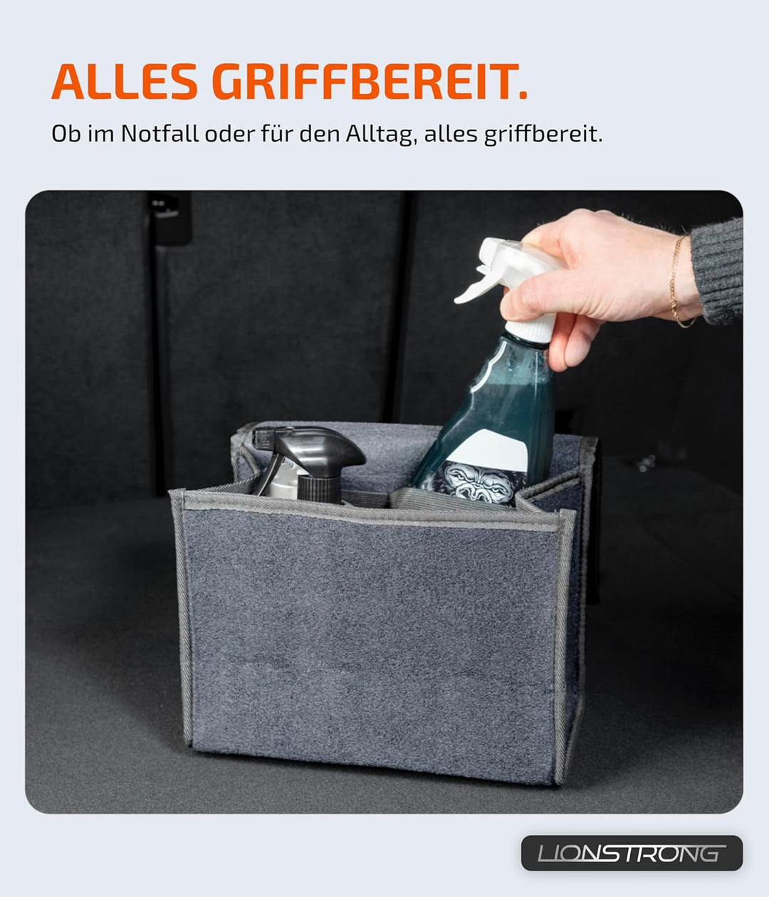 Auto Kofferraumtasche [HOCHWERTIGER FILZ] – Faltbar – Rutschfest mit Klettbändern zu befestigen – We