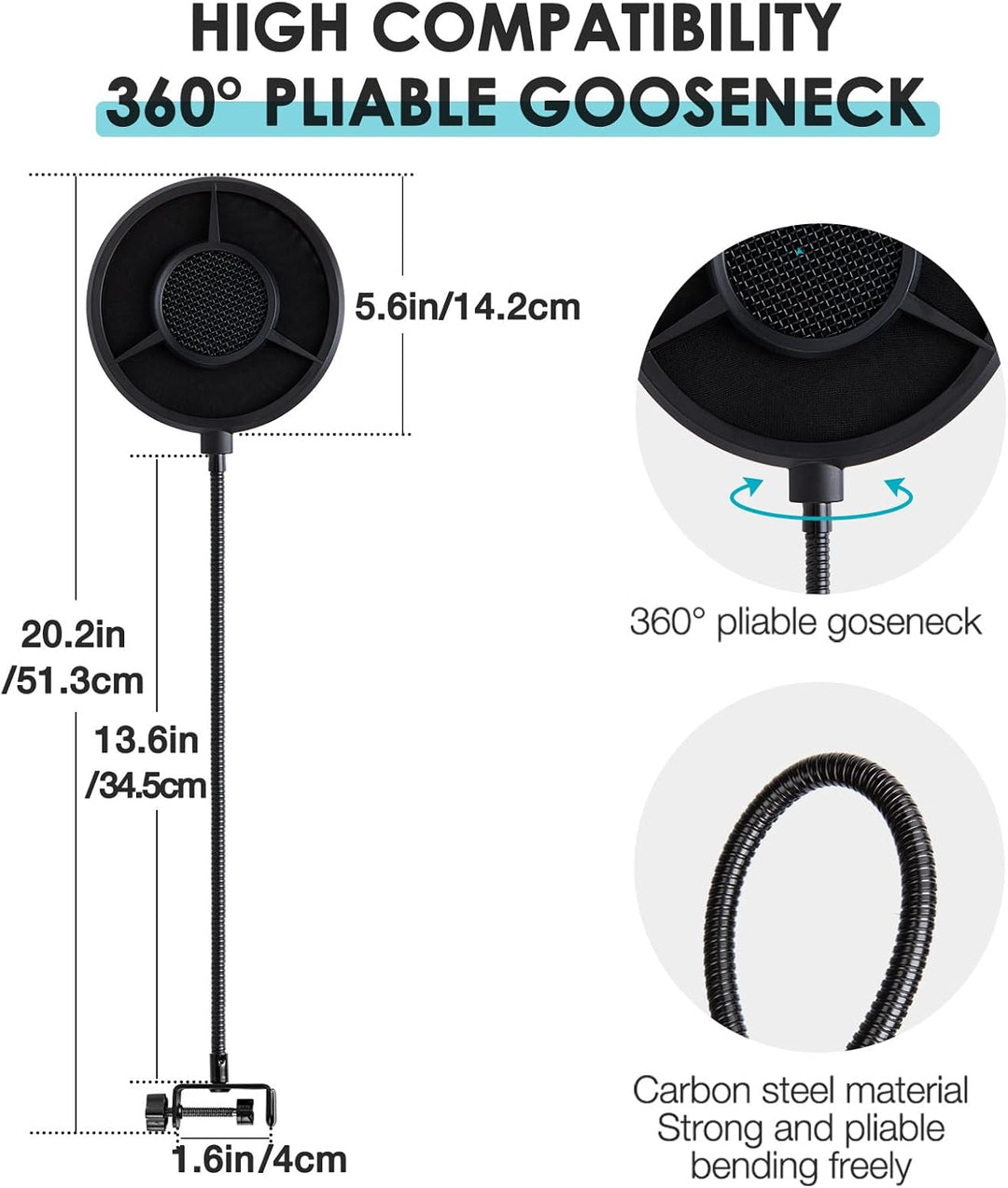YOUSHARES 6-Lagen Popschutz für K688 – Mikrofon Pop Filter Schallschutz kompatibel mit Fifine K688,