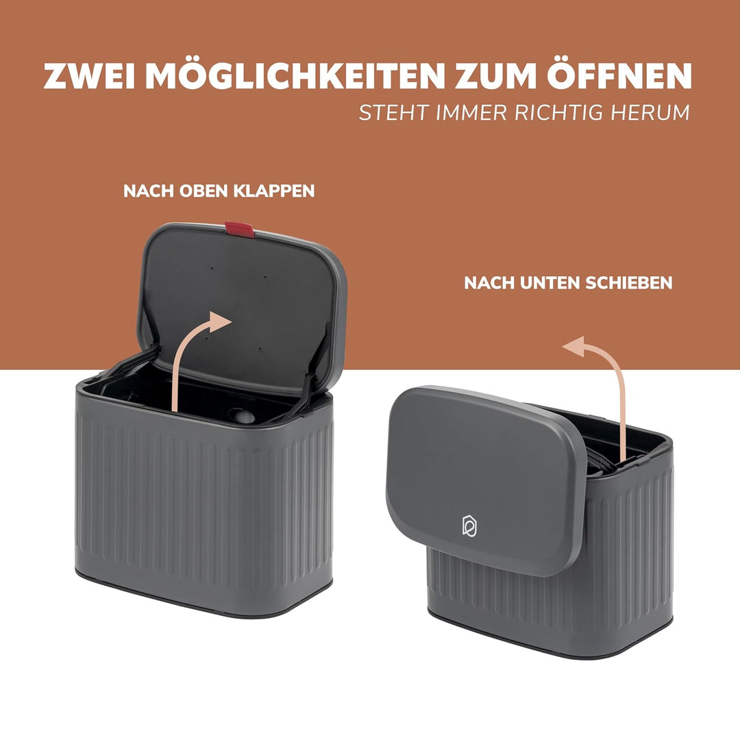 eluno Abfalleimer, Küchenmülleimer mit Schiebedeckel zum Hängen, Stellen oder Kleben, 3 Liter Fassun