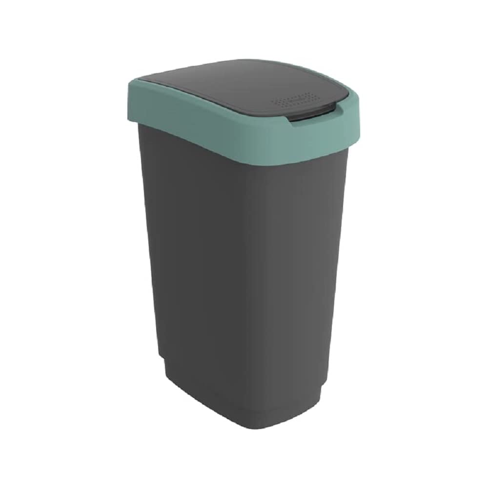 Rotho Twist Mülleimer 50l mit Deckel, Kunststoff, schwarz/grün, Schwarz/Grün