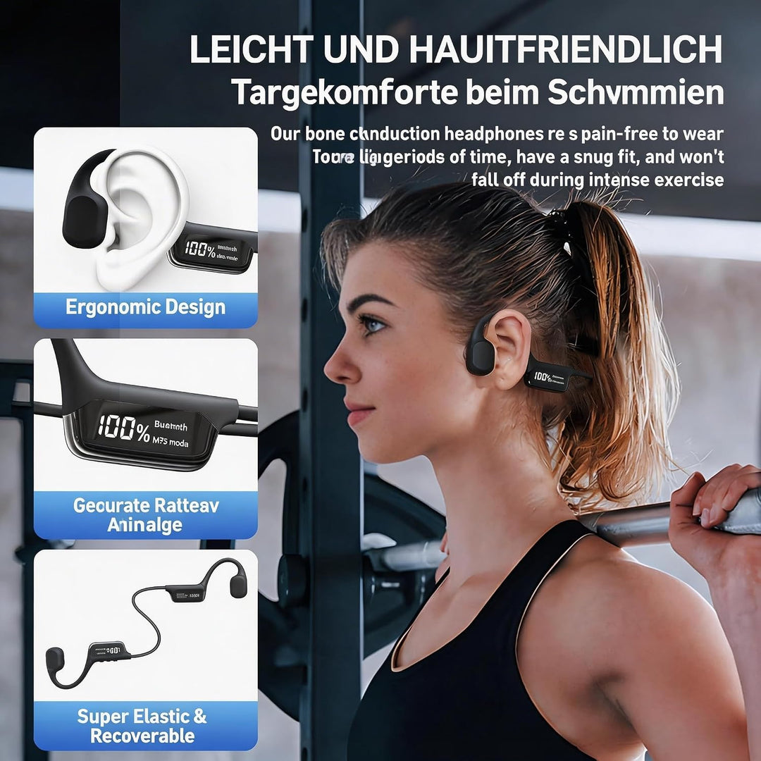 Kopfhörer Schwimmen,IPX8 wasserdichte Kopfhörer mit LED-Display, Bluetooth 5.4 Knochenleitungs Schwi