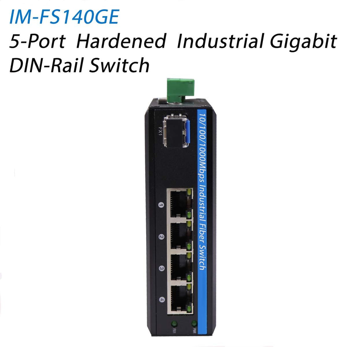 Harter 5-Port Gigabit Ethernet Glasfaserkonverter für den Aussenbereich Industrieller DIN-Rail Netzw