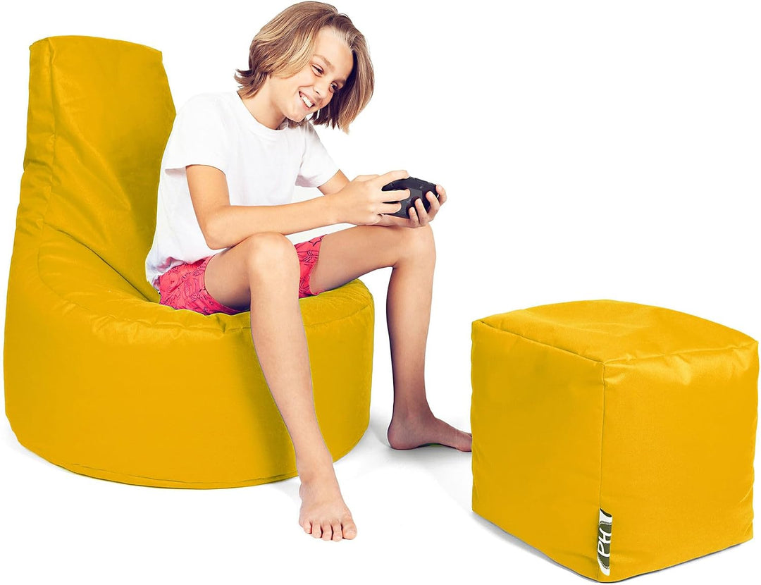 PATCH HOME Gamer Kissen Lounge Kissen Sitzsack Sessel Sitzkissen Bean Bag + Würfel/Hocker mit Reissv