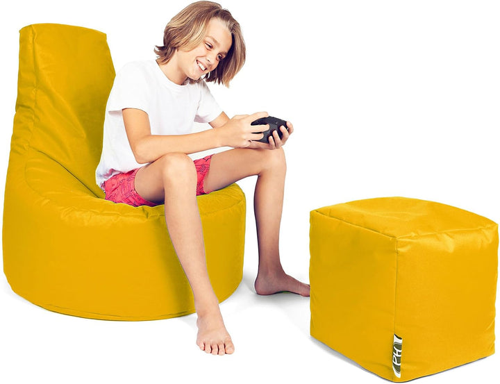PATCH HOME Gamer Kissen Lounge Kissen Sitzsack Sessel Sitzkissen Bean Bag + Würfel/Hocker mit Reissv