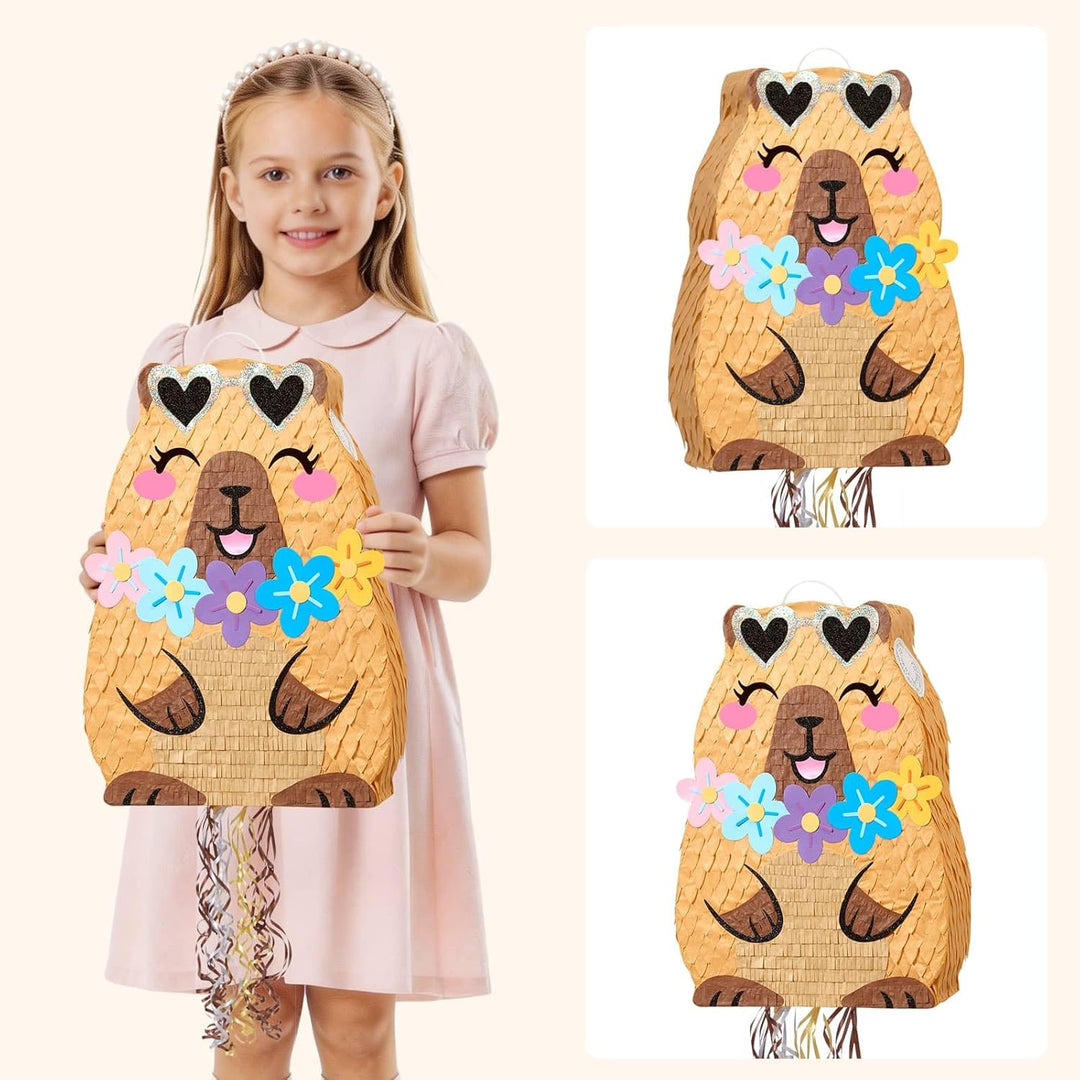 WERNNSAI Capybara Piñata – Tierische Partyspiele Kindergeburtstage Capybara Piñata mit Stock Augenbi