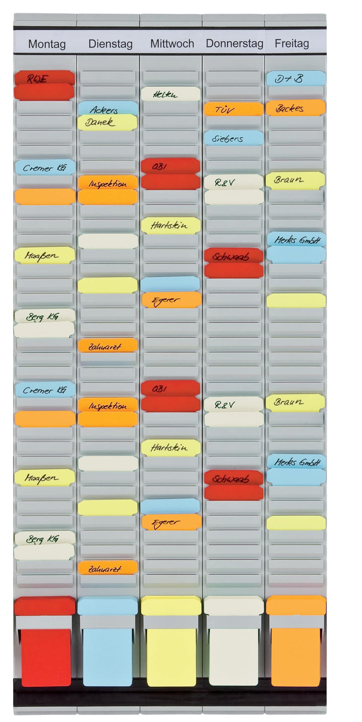 FRANKEN T-Kartentafel 5-Tage Wochenplaner, 31,5 x 78 cm, 5 Träger, 35 Schlitze, PV-SET2 5 Spalten x