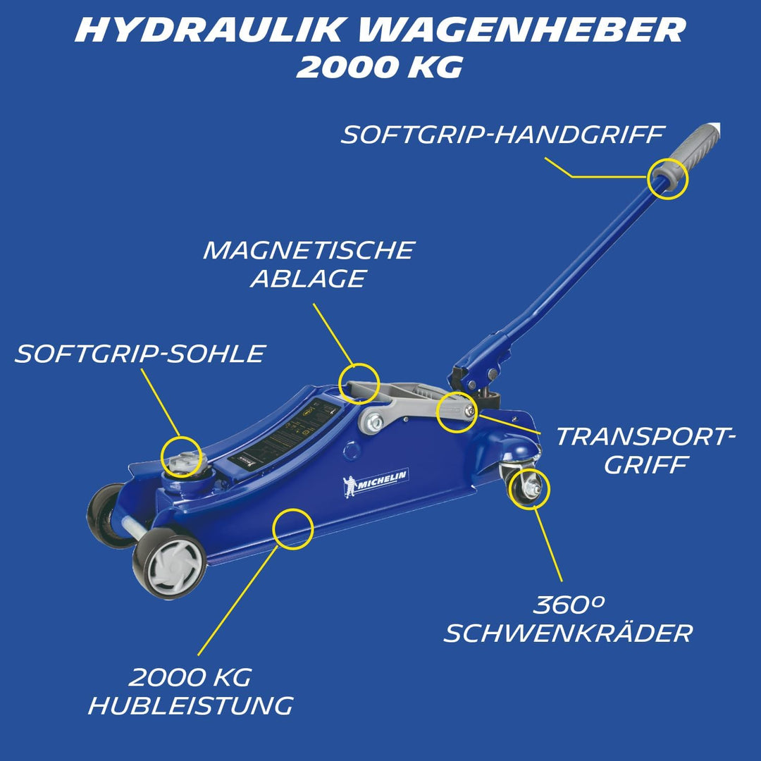MICHELIN Hydraulischer Rangierwagenheber 1800kg, Kfz Wagenheber mit Tragegriff