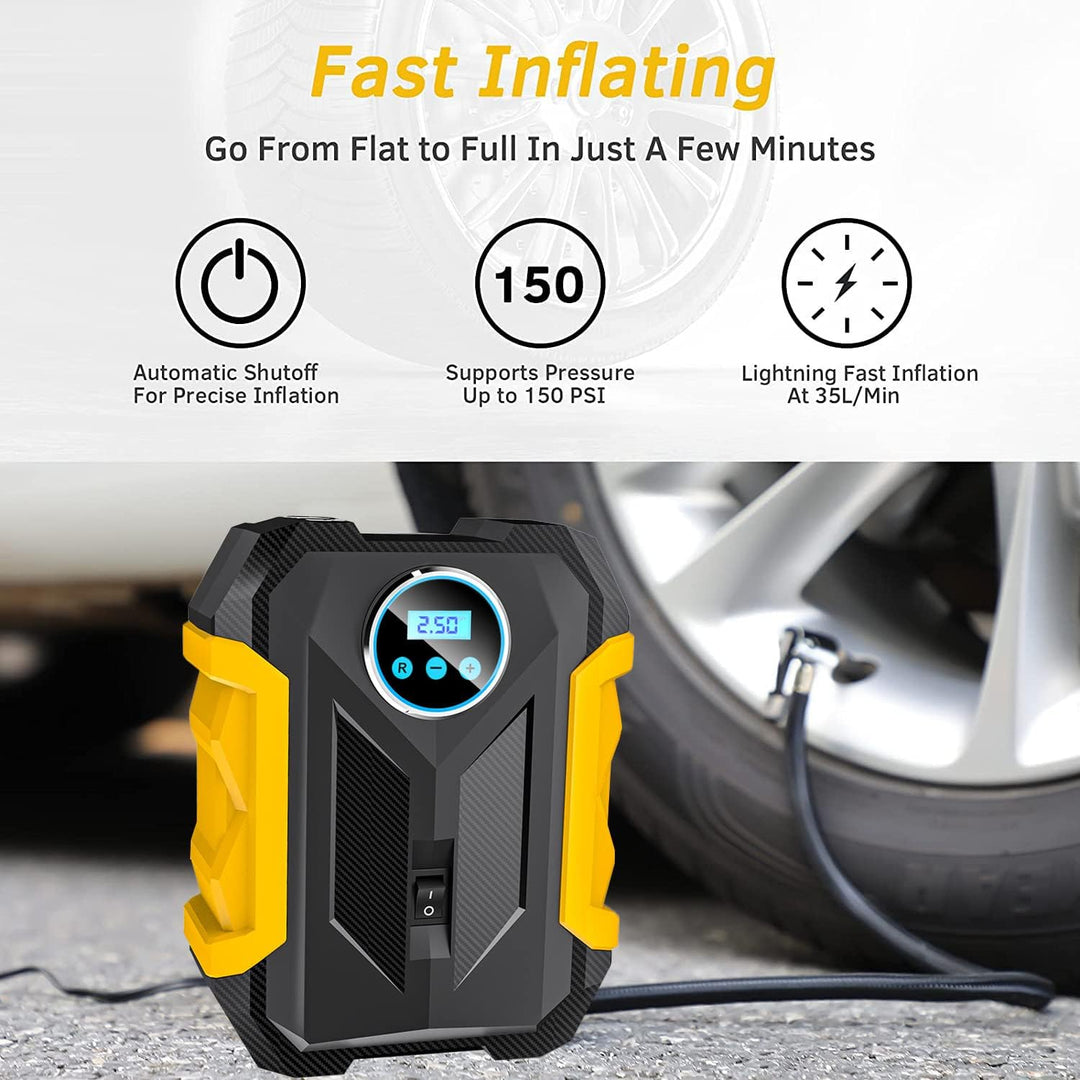 Digitaler Luftkompressor Auto, Luftpumpe Auto Kompressor Luftpumpe mit LED-Lampe, Automatische Absch
