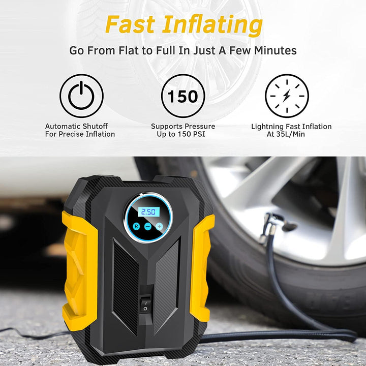 Digitaler Luftkompressor Auto, Luftpumpe Auto Kompressor Luftpumpe mit LED-Lampe, Automatische Absch
