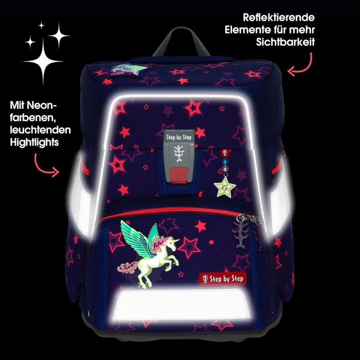 Step by Step Schulranzen-Set Space Shine „Pegasus Night Nuala“ 5-teilig, ergonomischer Tornister mit