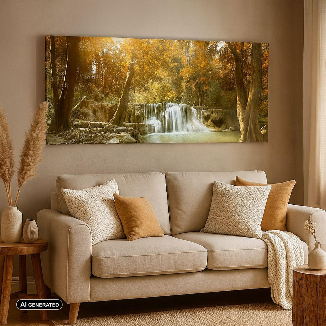 Panorama Bilder auf Leinwand Park Wasserfall Wasser Leinwandbild 90x30cm Wandbilder Dekoration Wohnz