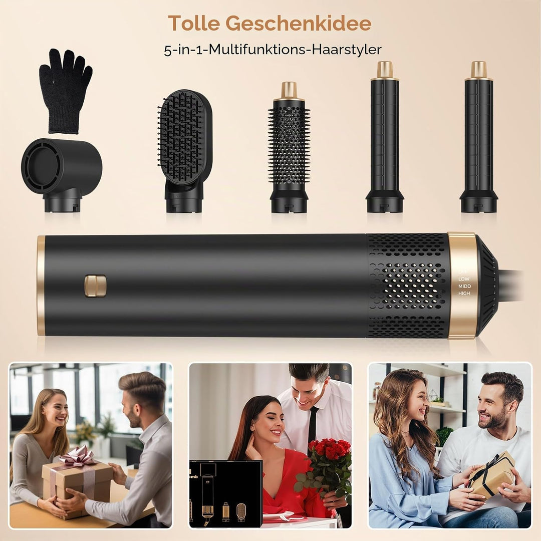 UKLISS 5 in 1 Hairstyler, Airstyler Airbrush Pro 1000w, Föhnbürste Haarstyler, Lockenstab mit Luft L