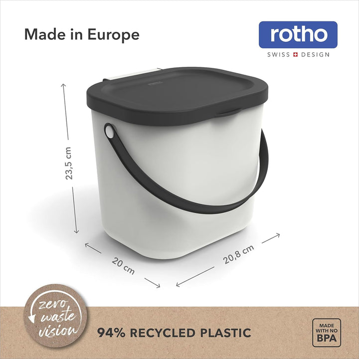 Rotho Albula 2er-Set Biomülleimer 6l mit Deckel und Henkel für die Küche, Kunststoff (PP) BPA-frei,
