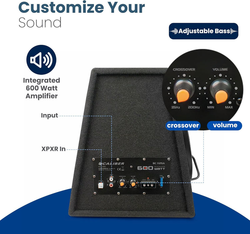 Caliber Auto Lautsprecher Set - Subwoofer Auto Set mit Verstärker 600W - 200W RMS - Schwarz - 12 Zol