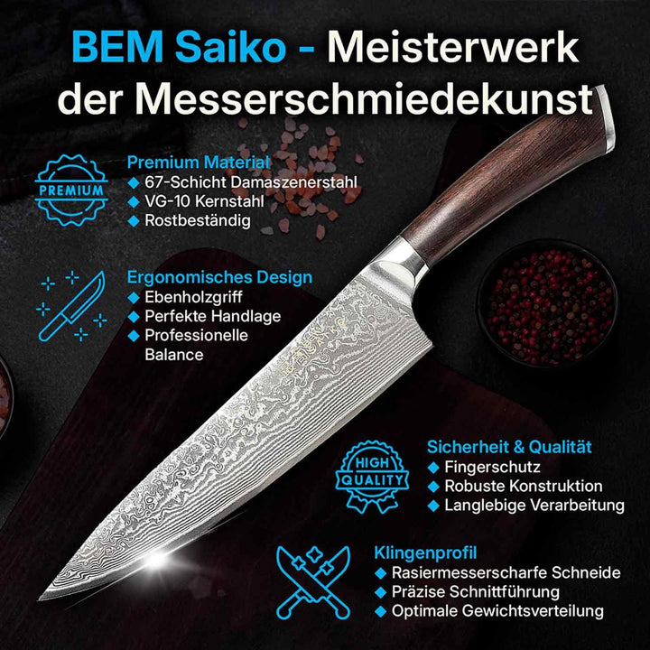 BEM Saiko 6-tlg. Damastmesser Japanisches Messerset VG-10 Stahl Messerblock | Damast Knife Set mit D