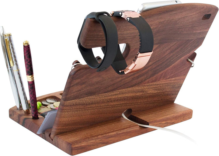 TESLYAR Holz Telefon Dockingstation Nussbaum Geldbörsenständer Schlüsselhalter & Uhren Organisator H