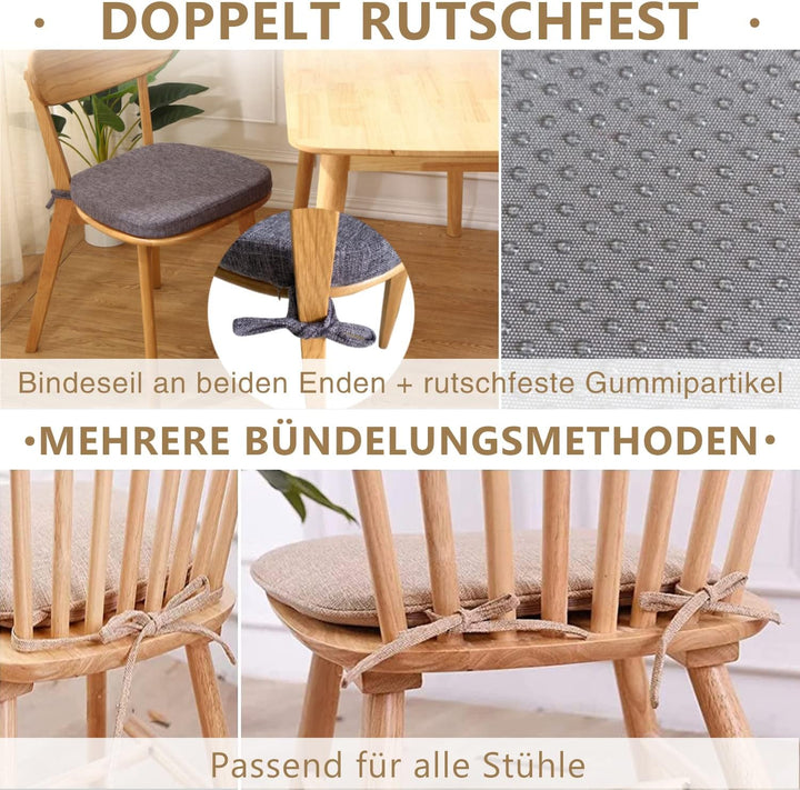 2er Set Stuhlkissen mit Bändern Bequeme Waschbare Rutschfestes Sitzkissen Ideal für zu Hause und Gar