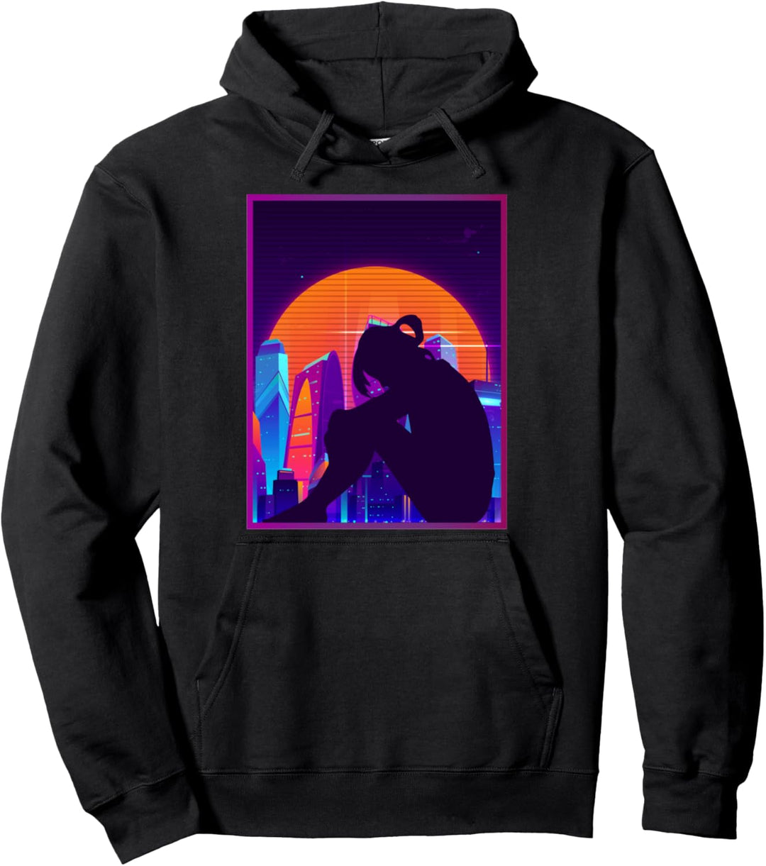 Sad Anime Girl - Japanese Synthwave Vaporwave Anime Otaku Pullover Hoodie