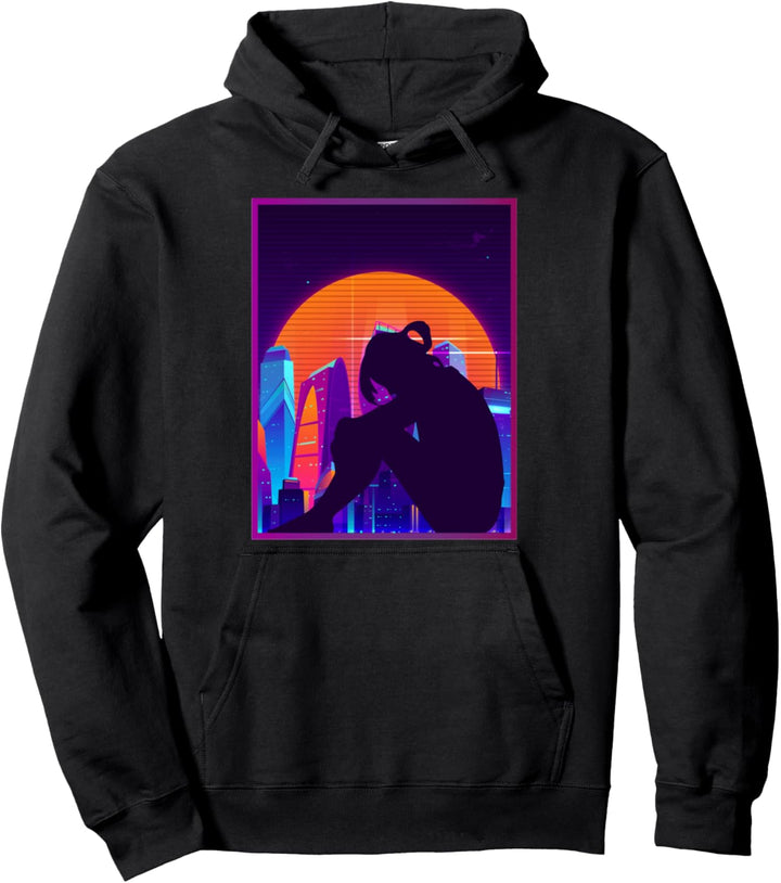Sad Anime Girl - Japanese Synthwave Vaporwave Anime Otaku Pullover Hoodie