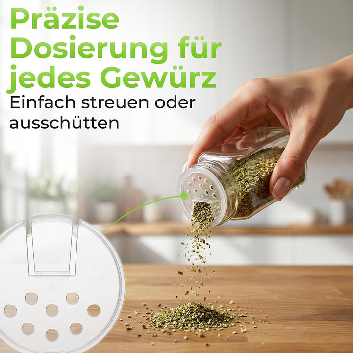 Gewürzgläser Set 12er-120ml eckige Gläserbehälter mit Bambusdeckel &amp; Streueinsatz, inkl. Etiketten,