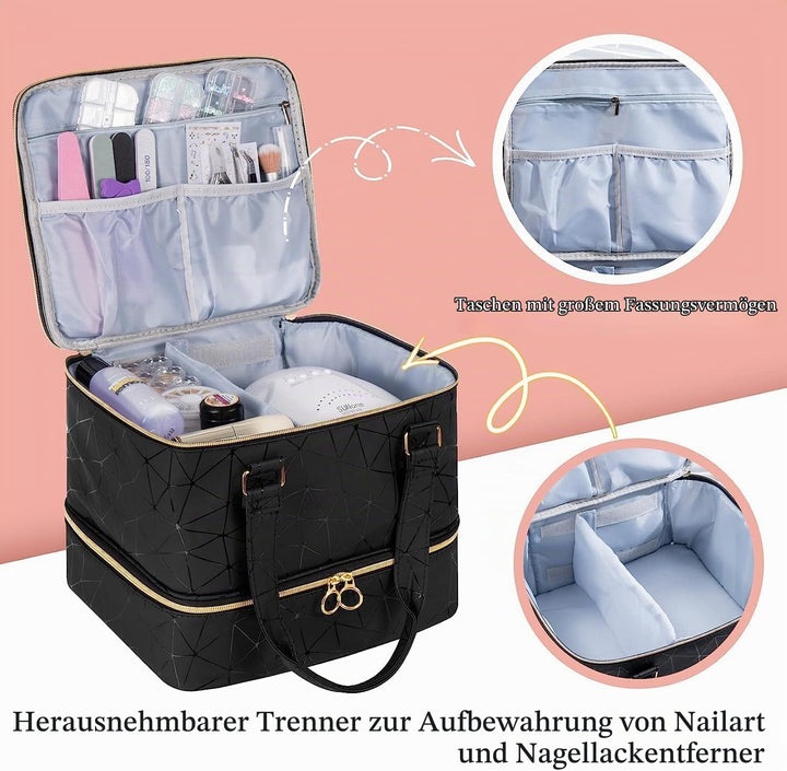 Uross Nagellack Organizer für 42 Nagellackflaschen und 1 LED-Nagellampe, Nagellack Aufbewahrung Tasc