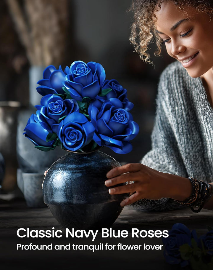 Millionspring-Set mit blauen Rosen, Blumenstrauss-Bausatz mit 12 blauen künstlichen Rosen, Geschenke