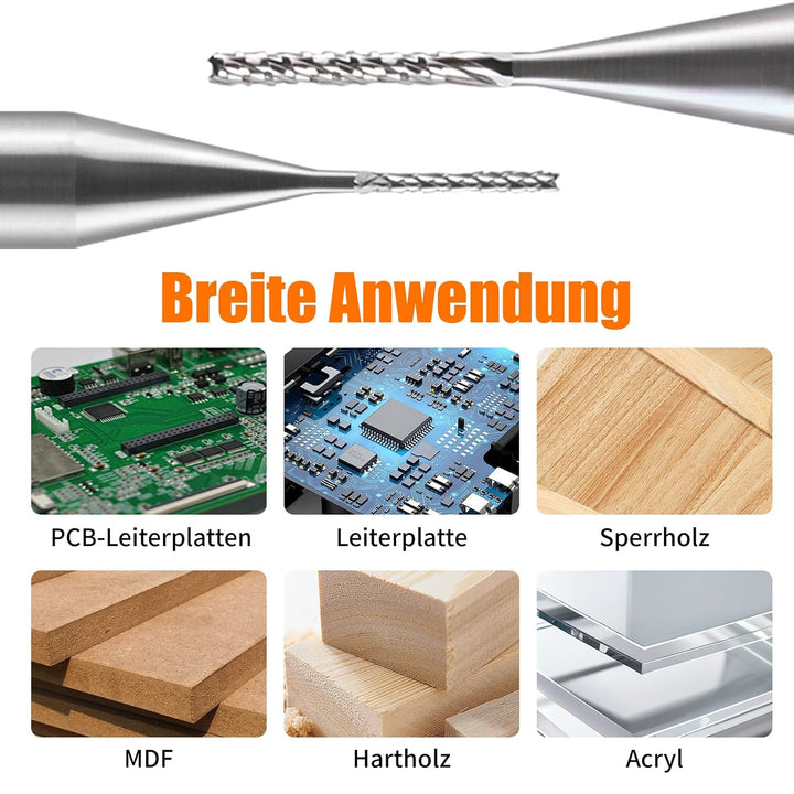 EU_HOZLY 10 Stücke Fräser 3.175mm Hartmetall-Endfräser Gravierbits CNC-Leiterplatten-Maschinen 0.8mm