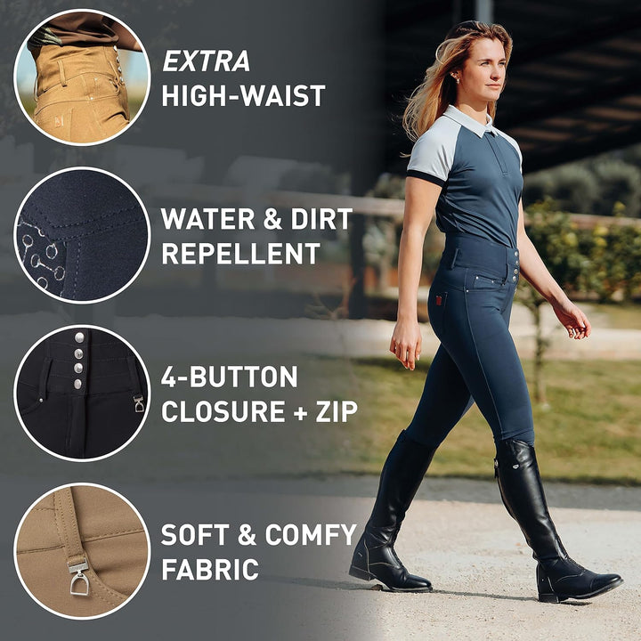 Horze Damen-Reithose mit hoher Taille, Tara, Vollbesatz, Silikon Aqua Grey Green 40, Aqua Grey Green