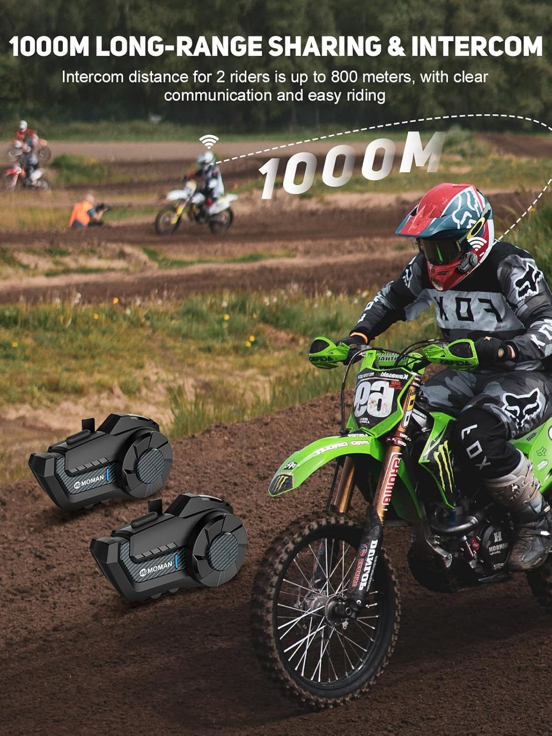 Moman Motorrad Intercom Headset, H2 Pro 【2 Pack Kohlefasern】 Motorradhelm Gegensprechanlage Kommunik