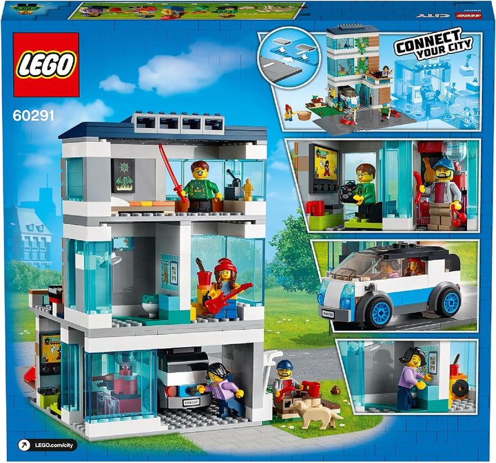 LEGO 60291 City Modernes Familienhaus, Puppenhaus mit Strassenplatten und 4 Minifiguren, kreatives K
