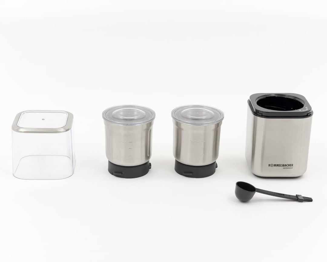 ROMMELSBACHER Gewürz und Kaffee Mühle EGK 200 - 2 Edelstahlbehälter mit Schlagmesser & Spezialmesser