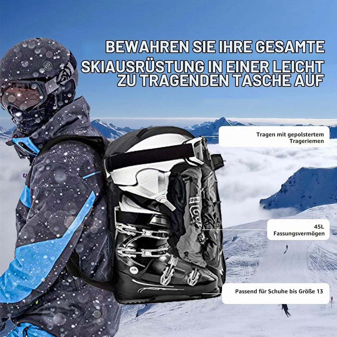 AUMTISC Skischuhtaschen mit Helmfach und Rucksackgurten, Skirucksack Skischuhrucksack mit Helmtasche