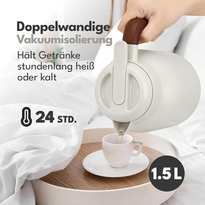LEBENLANG Thermoskanne 1,5L Keramikbeschichtung - Inkl. Teesieb I 24h Heiss I Kaffeekanne Kaffee & T