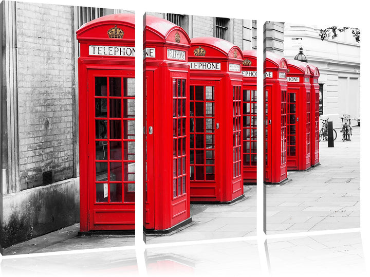 Pixxprint rote Londoner Telefonzellen 3-Teiler Leinwandbild 120x80 Bild auf Leinwand