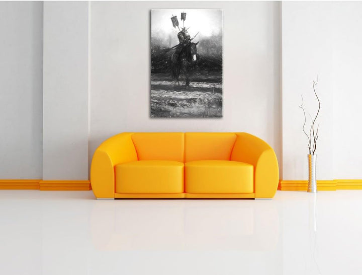 Pixxprint Samurai Krieger auf einem Pferd Kunst Kohle Effekt, Format: 100x70 auf Leinwand, 100x70