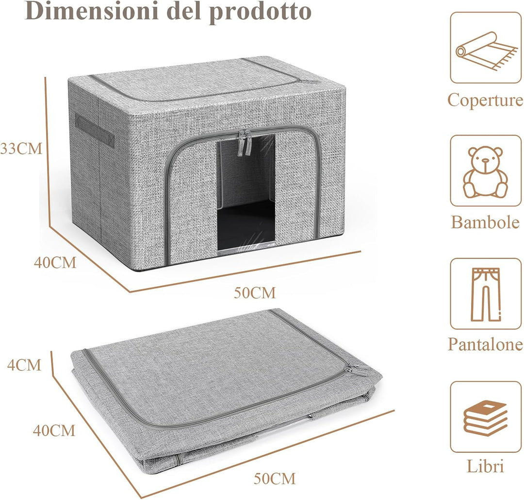 Aufbewahrungsbeutel mit Reissverschlüssen,2 Stück, Leinen-Aufbewahrungstasche, 24 l, 66 l, 100 l, gr