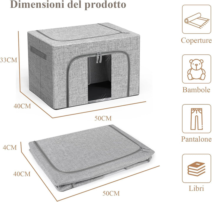 Aufbewahrungsbeutel mit Reissverschlüssen,2 Stück, Leinen-Aufbewahrungstasche, 24 l, 66 l, 100 l, gr