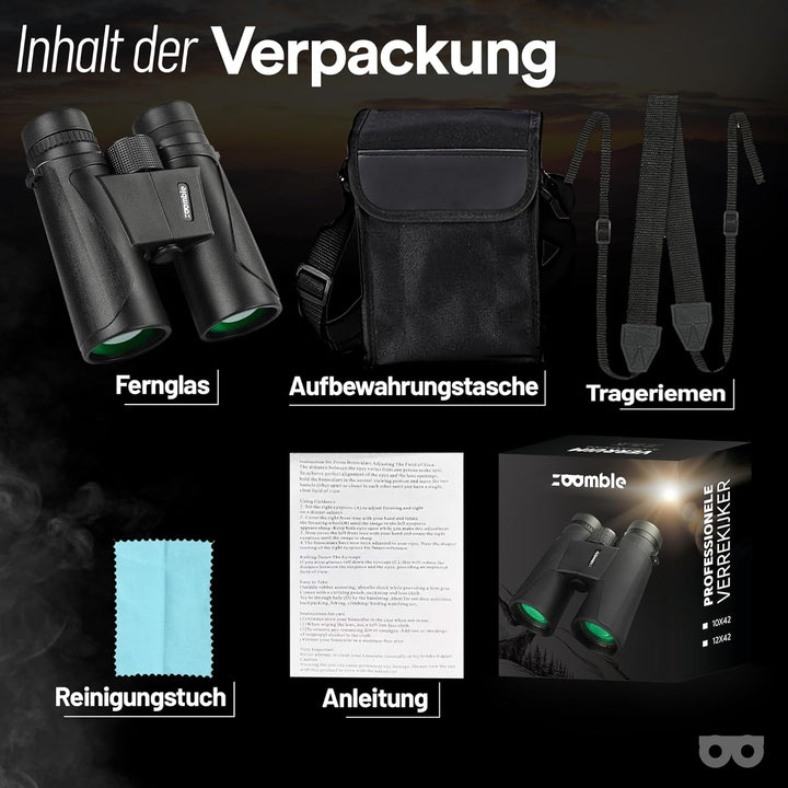 12x42 HD-Fernglas für Erwachsene | Wasserdichtes Fernglas, Bak-4-Prisma, FMC-Objektiv | Ideal für Vo