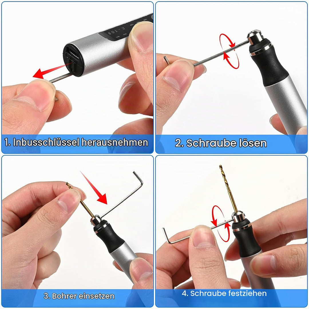 Mini Handbohrer Elektrisch, 3 Gang Mini Handbohrer Elektrisch, DIY Mini Bohrer, Mit 10 Bohrern, Wied