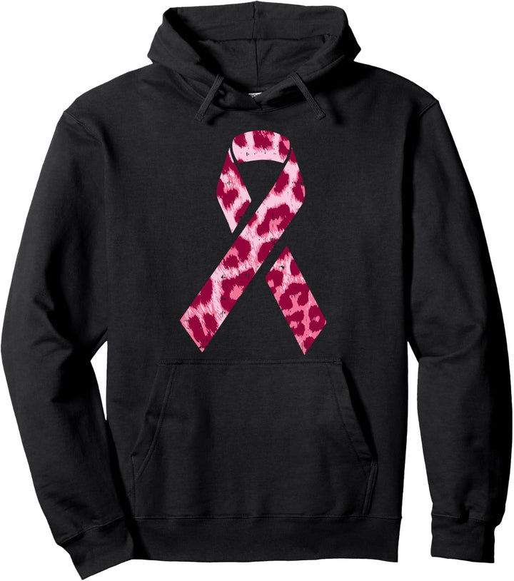 Leopard Print Pink Ribbon Breast Cancer Awareness Women Gift Pullover Hoodie