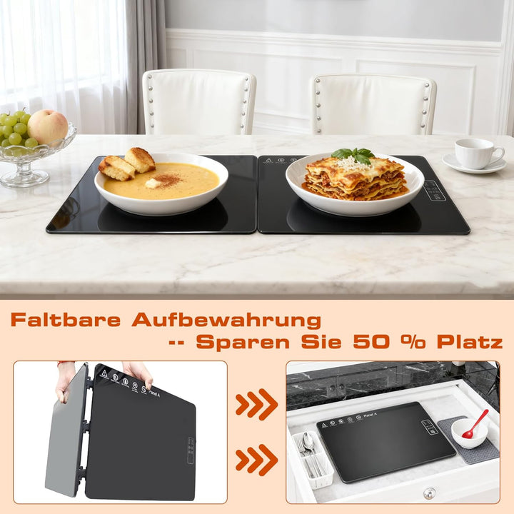 Elektrische Warmhalteplatte für Speisen, Speisenwärmer mit Temperaturregelung & Sicherheitsfunktion,