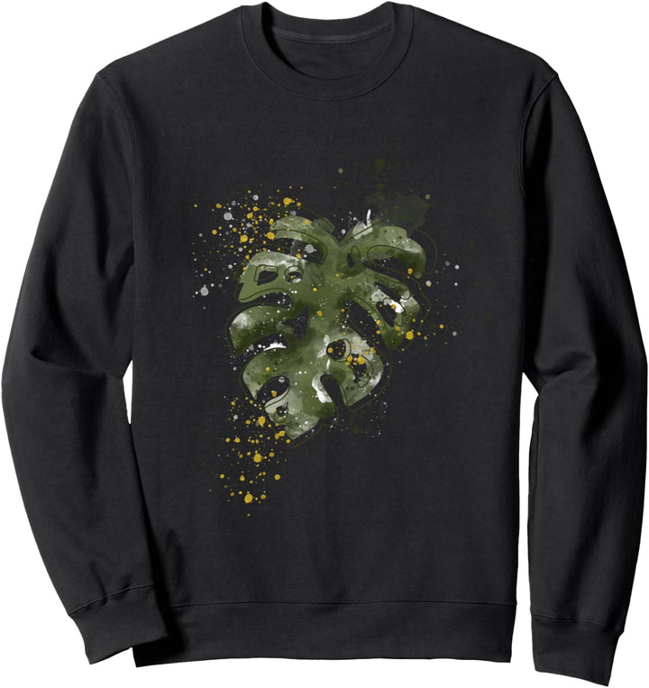 Monstera Variegata Blatt Pflanze Wasserfarben Gold Sprinkler Sweatshirt