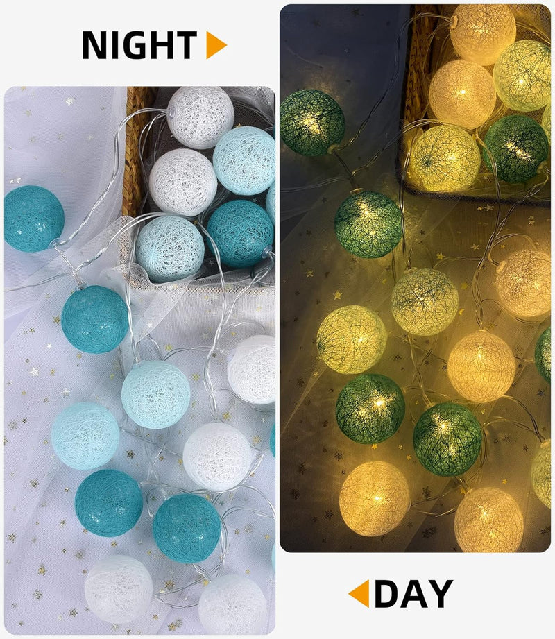 DeepDream Cotton Ball Lichterkette, 5m 20 LED Kugeln Lichterkette Innen Lichterkette Baumwollkugeln