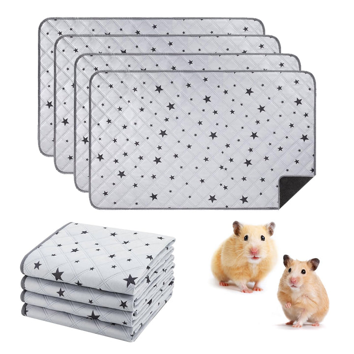 4 Stück 60x45cm Meerschweinchen Unterlage Waschbar, Pipipads Meerschweinchen, Grau Stern, wasserdich
