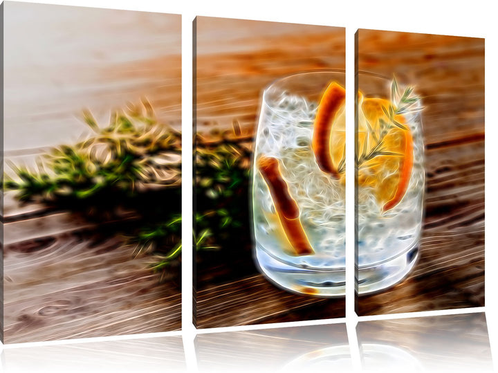 Pixxprint Gin Tonic, Lemon, Drinks on Ice Neon Lights Effekt 3-Teiler Leinwandbild 120x80 Bild auf L