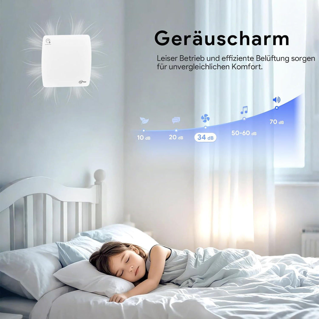 Badlüfter Fan 100mm Durchmesser,Wandmontage Lüftung Badezimmer Ventilator,IPX4 Wasserdicht,Leise 34d
