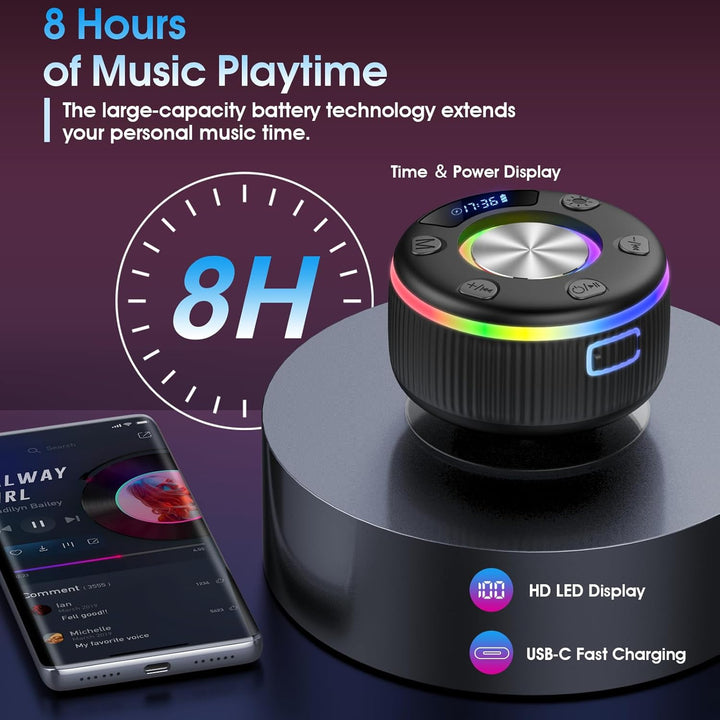 Bluetooth Lautsprecher Dusche, Musikbox bluetooth mit RGB Lichtshow, IP7 WasserdichterBluetooth Dusc